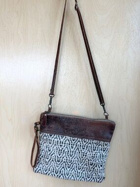 Myra Leather, Canvas, and Woven Rug Crossbody Bag Upcycled